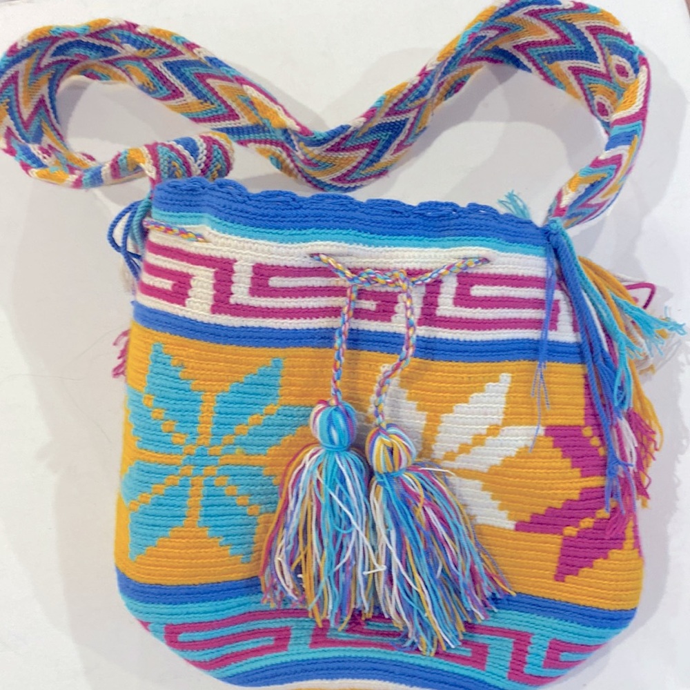 Colorful Crocheted Shoulder Bag, "Wayuu Lights" Hand Woven Acrylic Handb…